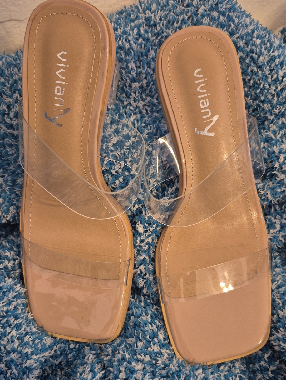 Viviana Nude Clear Strap Slide Sandals Size 6